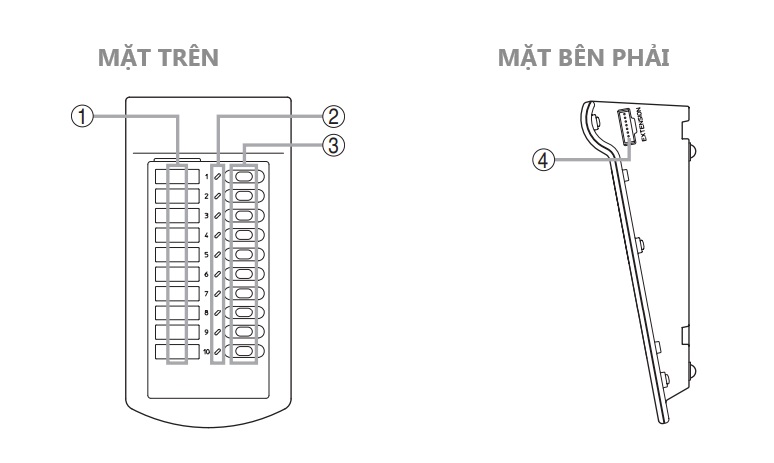 Các chỉ dẫn mặt trên và bên phải bộ mở rộng FS-7010RM