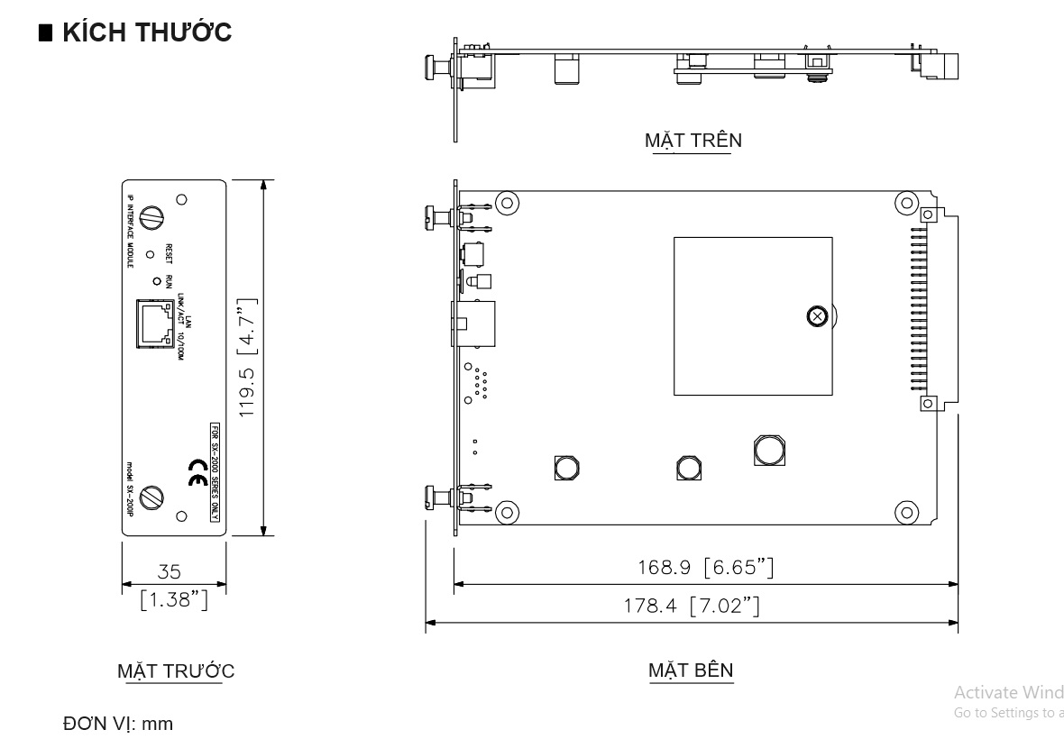 Bản vẽ kích thước của module SX-200IP