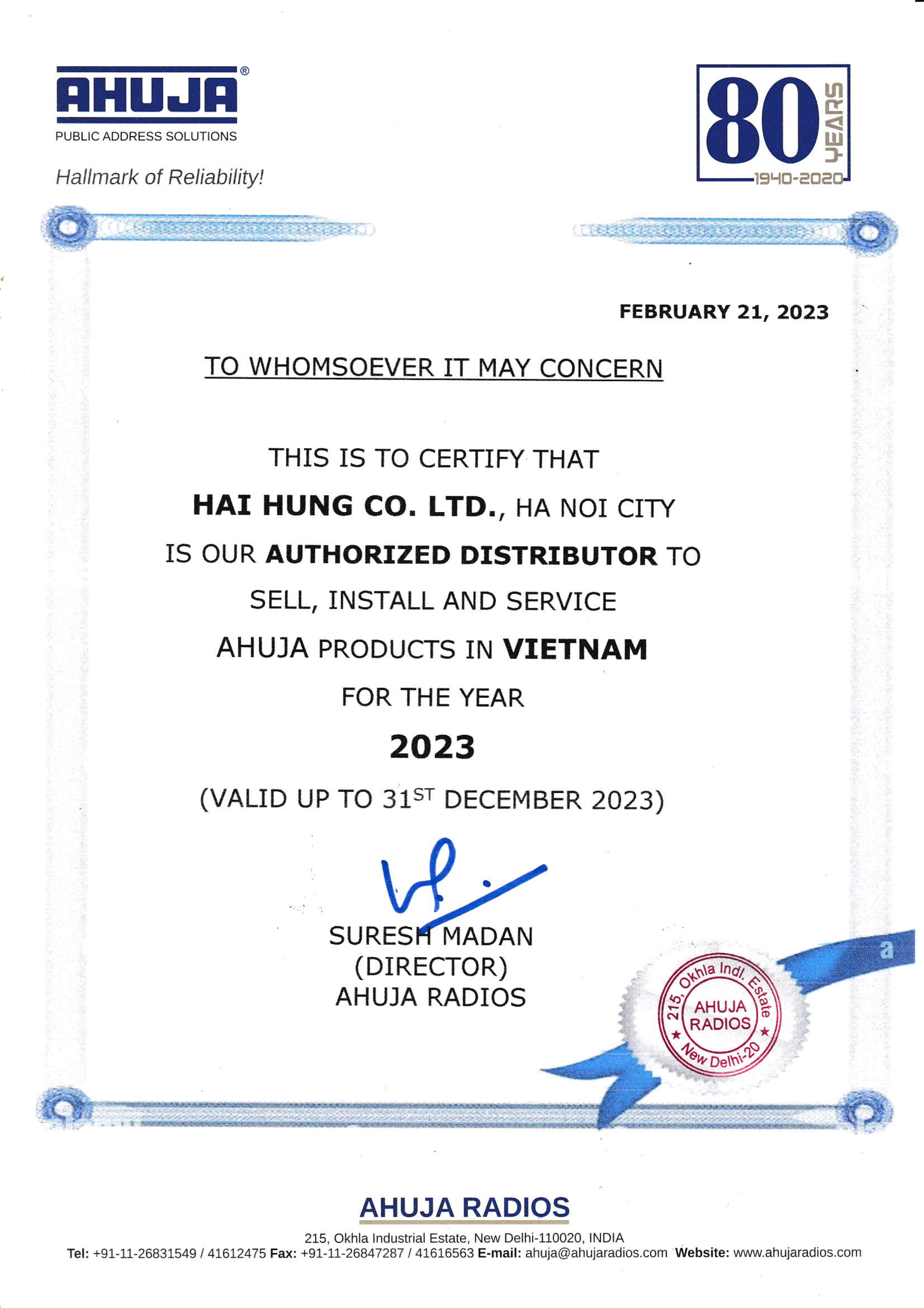 Audio Hải Hưng là đơn vị phân phối độc quyền thiết bị âm thanh Ahuja tại Việt Nam