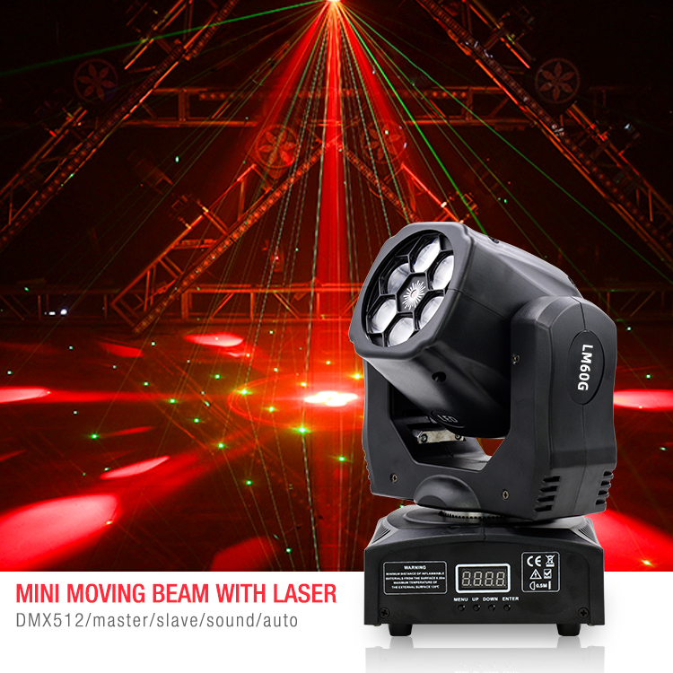 Đèn Mini Moving Bee Eye 6x12W Cree LED + Laser Xanh Big Topper M60G