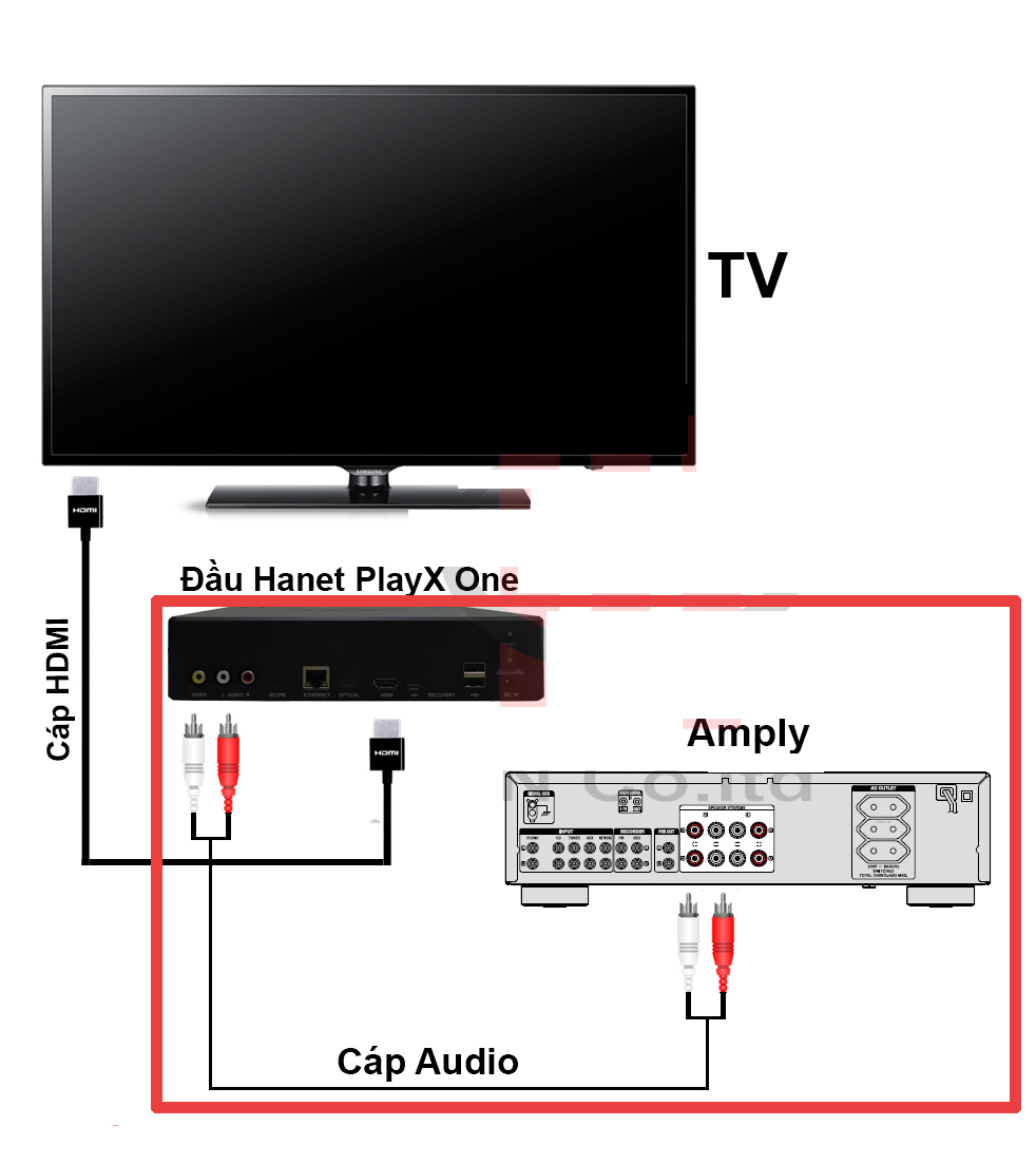 Cách kết nối Cáp Auidio từ Hanet PlayX One đến cổng Audio của Amply