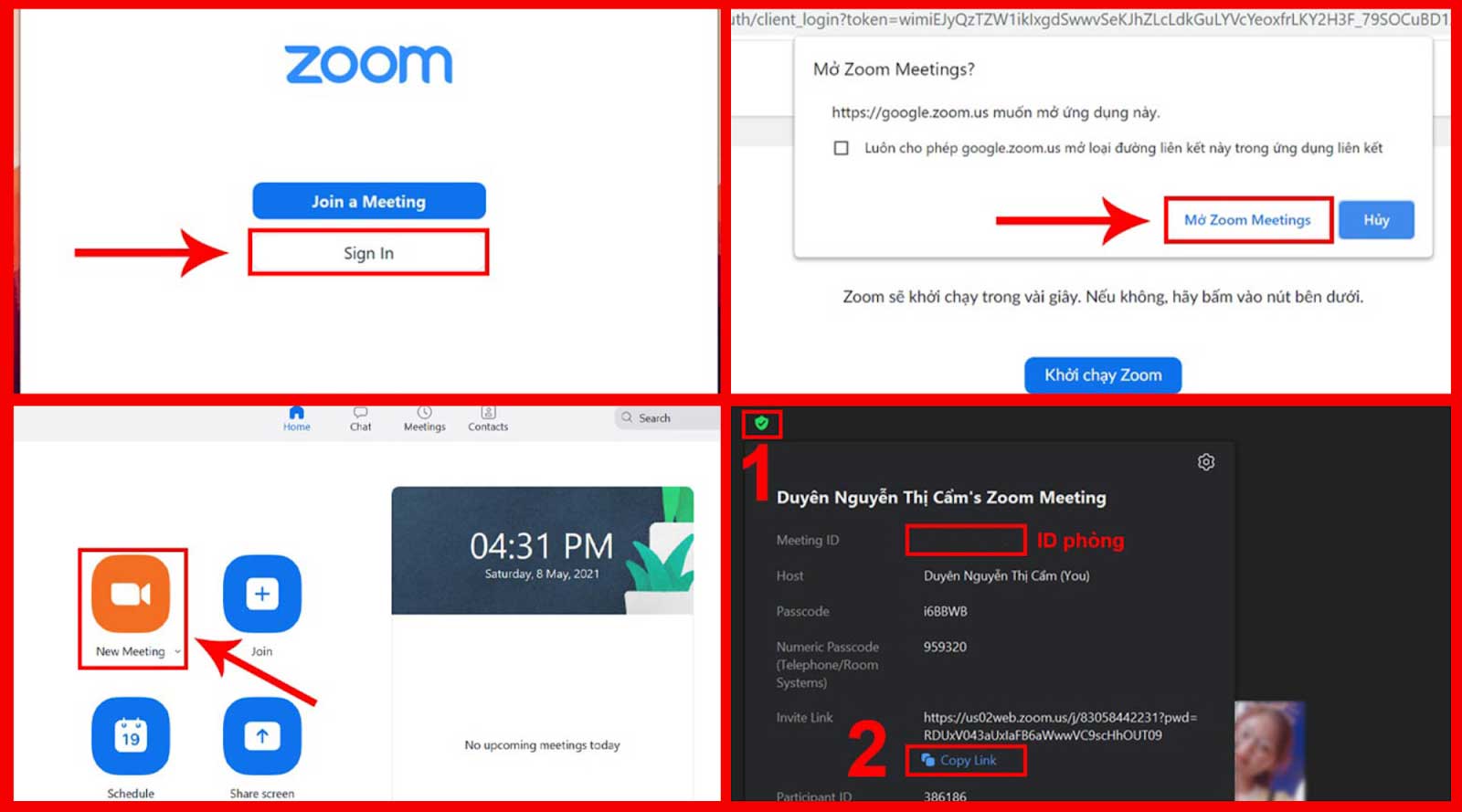 Các bước tạo phòng Zoom